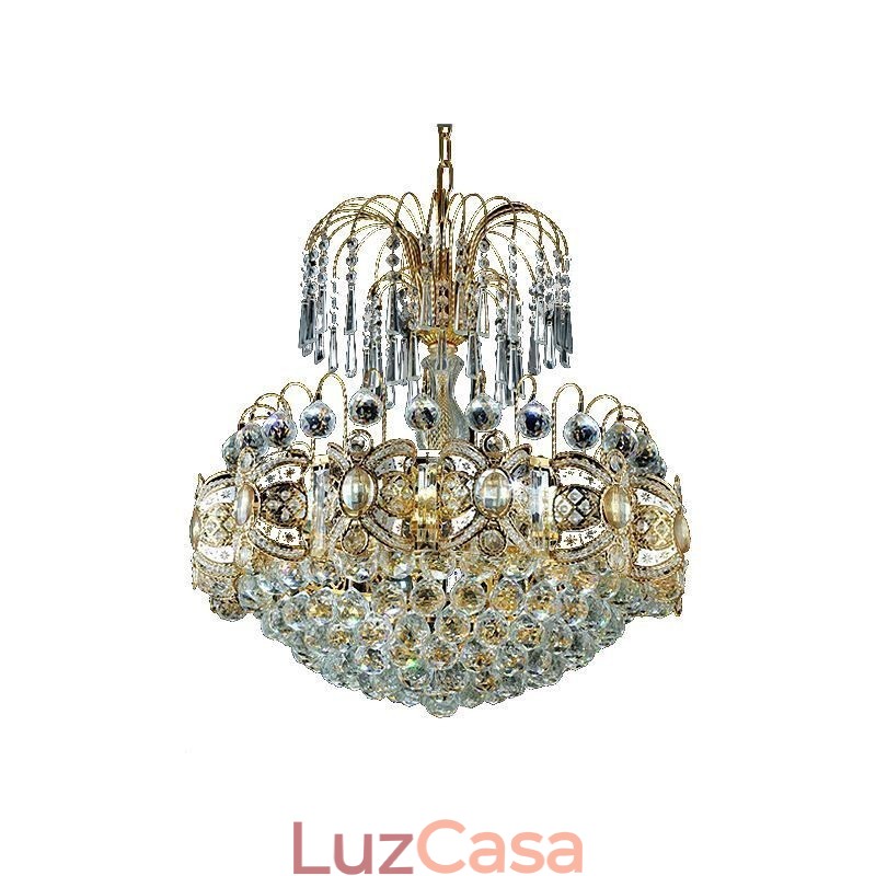 Lustre de cristal gracioso clássico cor dourada luz pendente