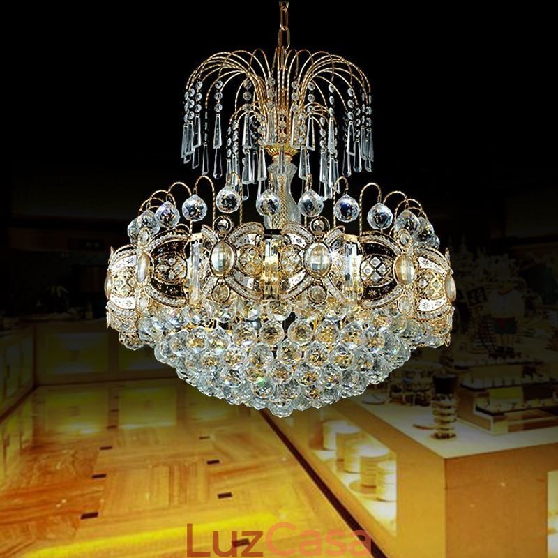 Lustre de cristal gracioso clássico cor dourada luz pendente