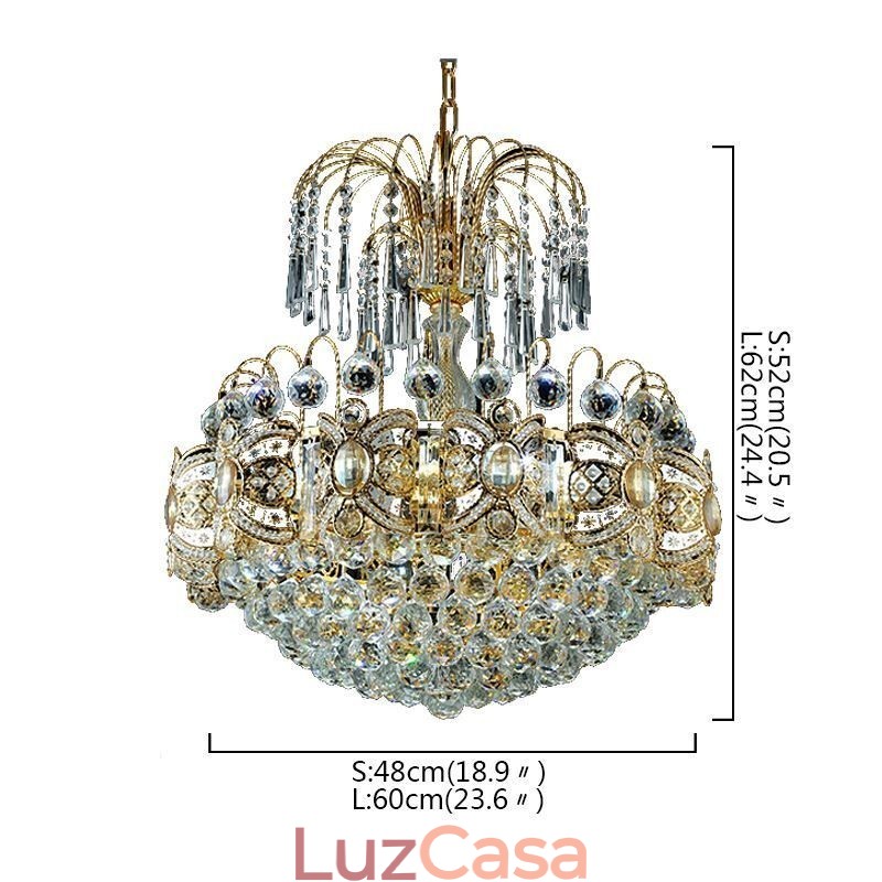 Lustre de cristal gracioso clássico cor dourada luz pendente