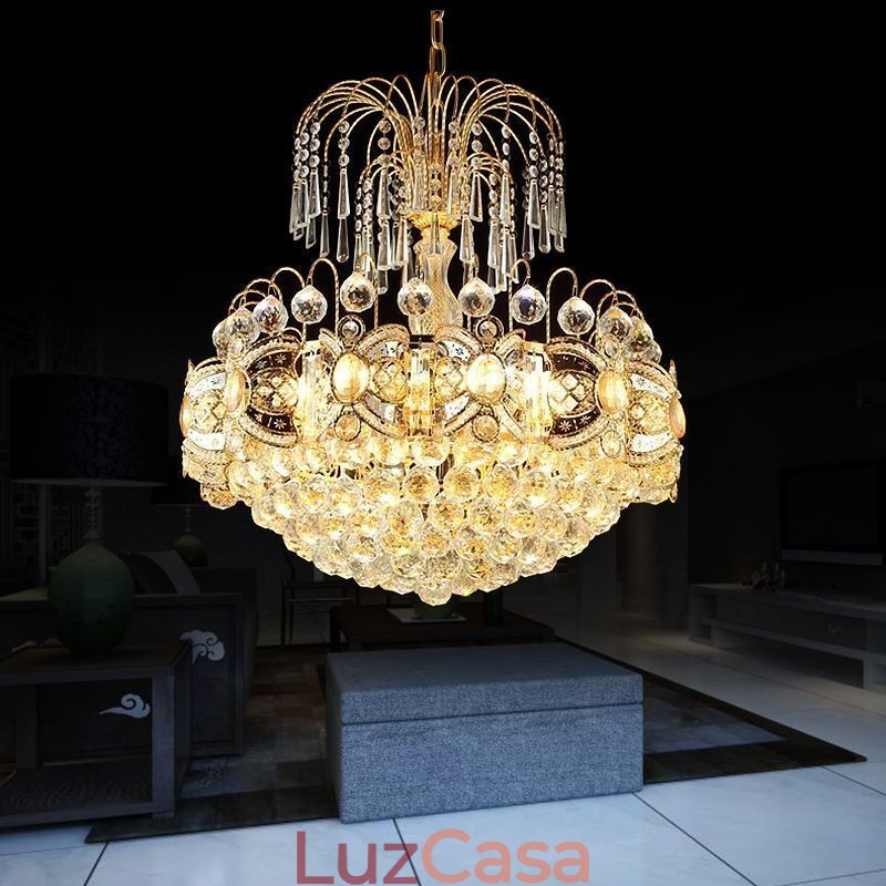 Lustre de cristal gracioso clássico cor dourada luz pendente