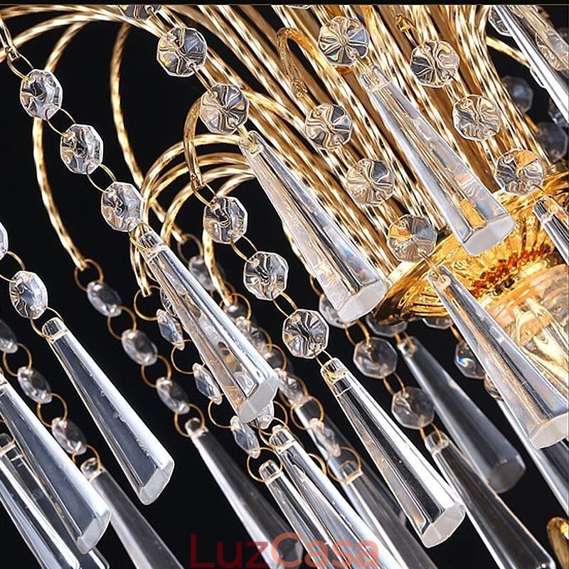 Lustre de cristal gracioso clássico cor dourada luz pendente