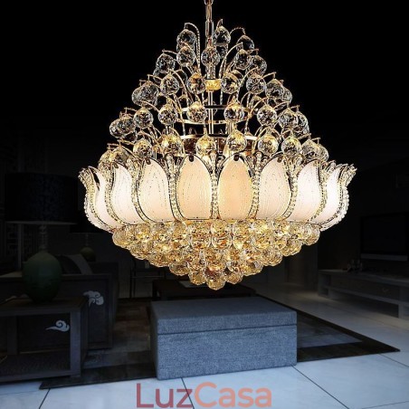 Lustre de Cristal Império Contemporâneo Luz Pingente Cor Dourada Lotus Lustre de Cristal Império Contemporâneo Luz Pingente Cor Dourada Lotus