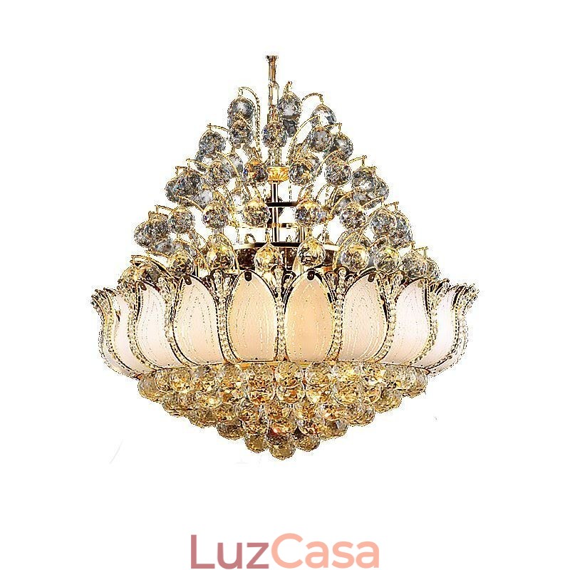 Lustre de Cristal Império Contemporâneo Luz Pingente Cor Dourada Lotus