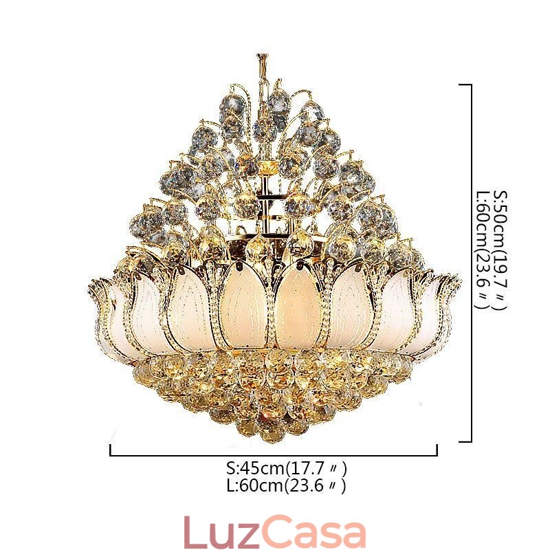 Lustre de Cristal Império Contemporâneo Luz Pingente Cor Dourada Lotus