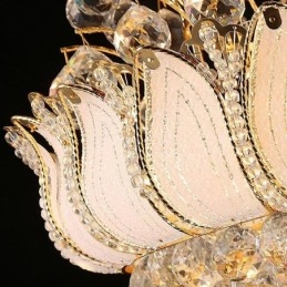 Lustre de Cristal Império Contemporâneo Luz Pingente Cor Dourada Lotus