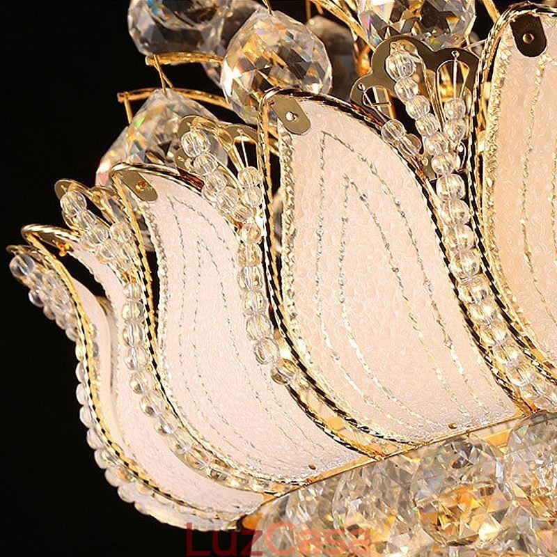 Lustre de Cristal Império Contemporâneo Luz Pingente Cor Dourada Lotus