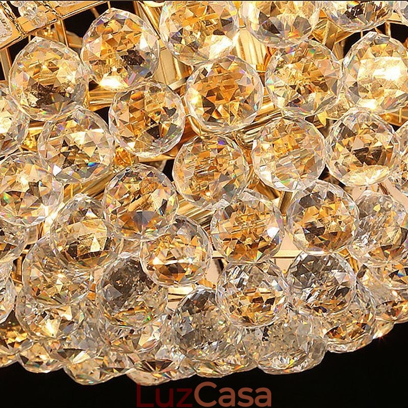 Lustre de Cristal Império Contemporâneo Luz Pingente Cor Dourada Lotus