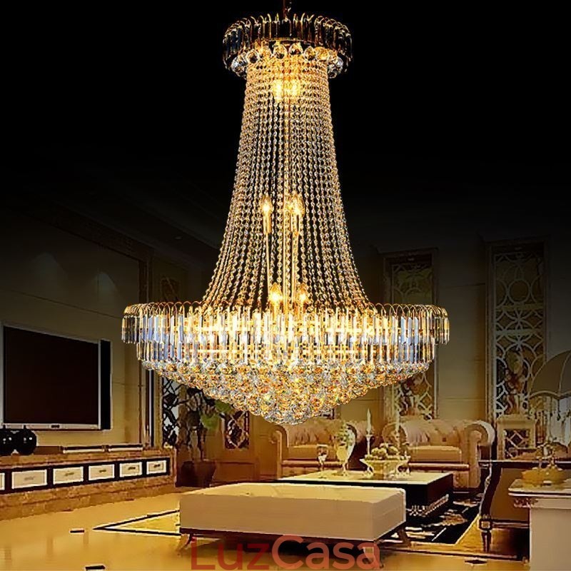 Elegante lustre de cristal europeu pendente luz longa lustre suspenso duplex escada