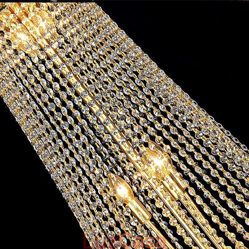Elegante lustre de cristal europeu pendente luz longa lustre suspenso duplex escada