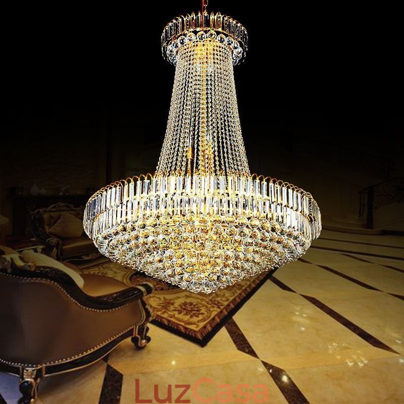 Elegante lustre de cristal europeu pendente luz longa lustre suspenso duplex escada