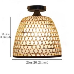 Luminária de teto redonda criativa semi-embutida de bambu para iluminação de vestíbulo