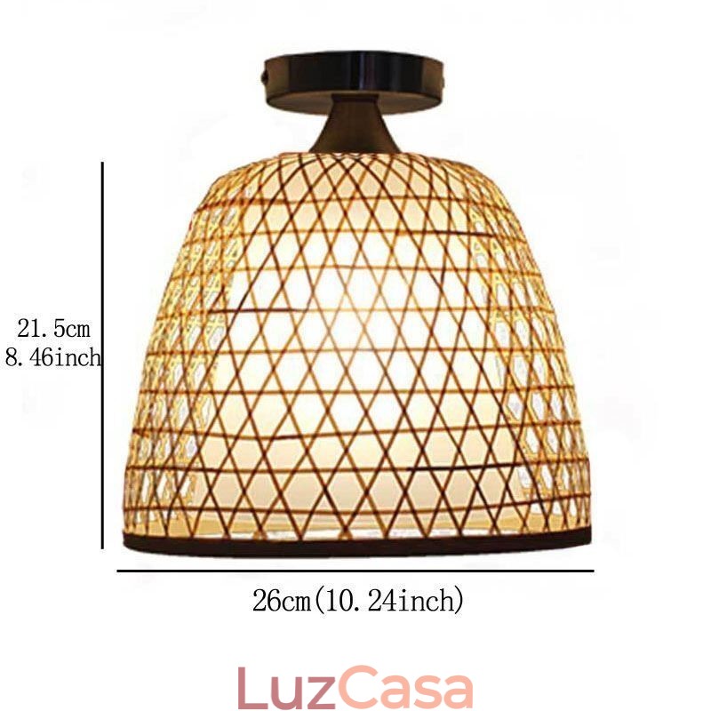 Luminária de teto redonda criativa semi-embutida de bambu para iluminação de vestíbulo