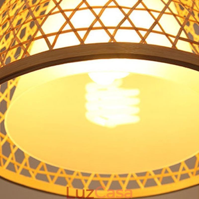Luminária de teto redonda criativa semi-embutida de bambu para iluminação de vestíbulo