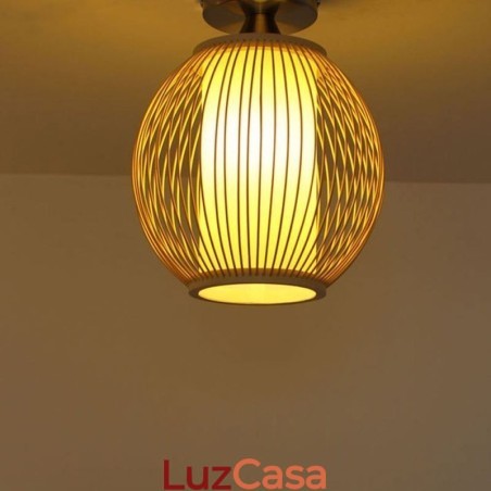 Luminária de teto redonda de bambu criativa semi embutida exclusiva para iluminação de varanda Luminária de teto redonda de bambu criativa semi embutida exclusiva para iluminação de varanda