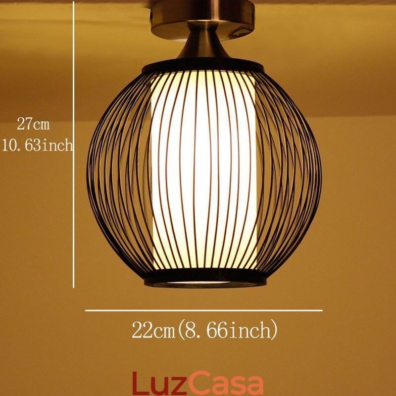 Luminária de teto redonda de bambu criativa semi embutida exclusiva para iluminação de varanda