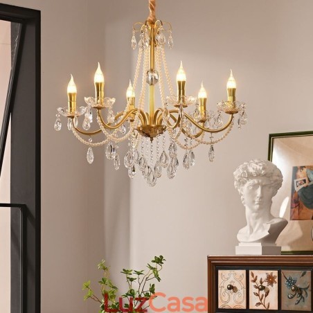Luminária pendente de cristal americana estilo country, luminária de teto criativa com arte em ferro Luminária pendente de cristal americana estilo country, luminária de teto criativa com arte em ferro