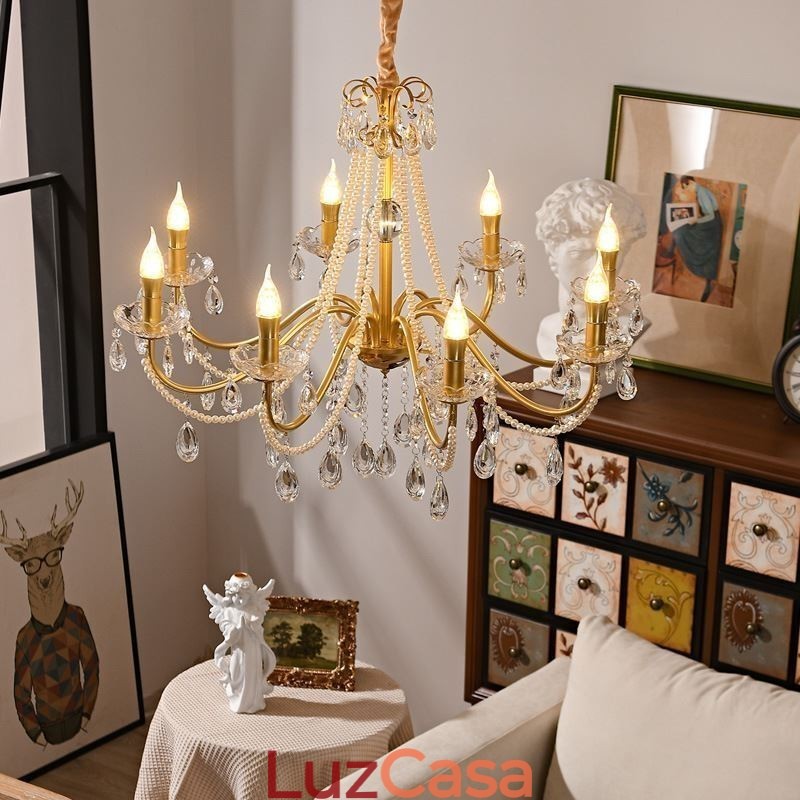 Luminária pendente de cristal americana estilo country, luminária de teto criativa com arte em ferro
