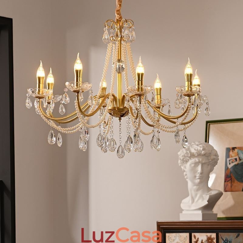 Luminária pendente de cristal americana estilo country, luminária de teto criativa com arte em ferro