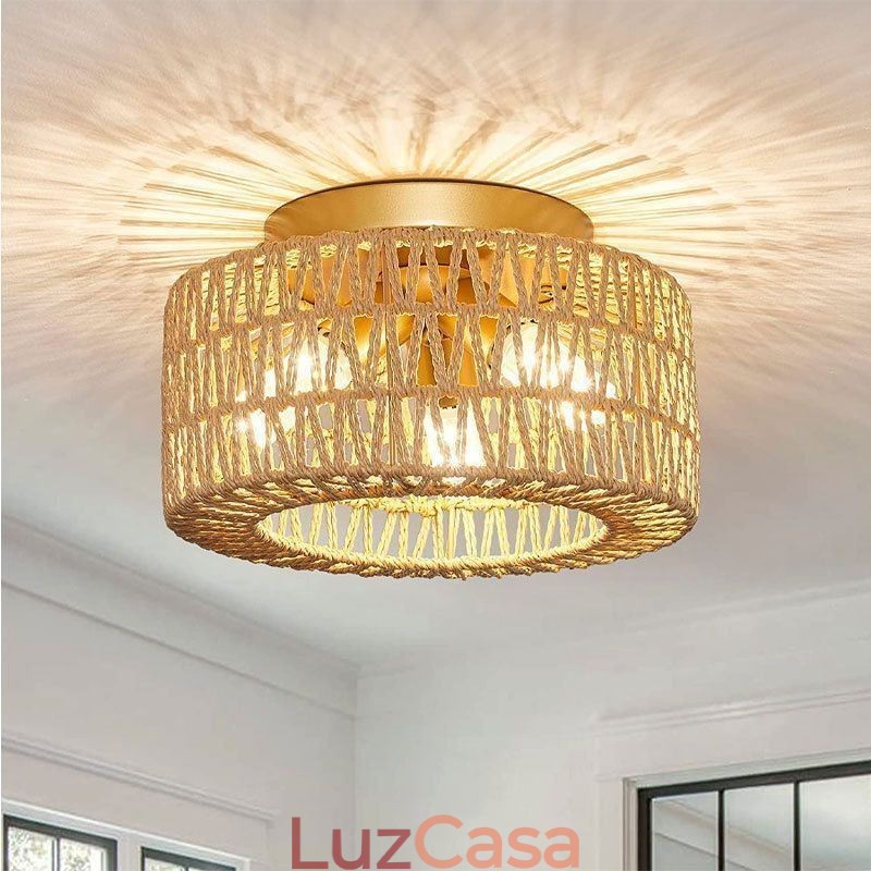 Luminária de teto estilo country embutida americana com gaiola trançada