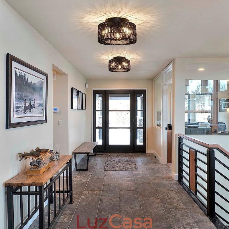 Luminária de teto estilo country embutida americana com gaiola trançada