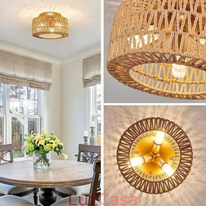 Luminária de teto estilo country embutida americana com gaiola trançada