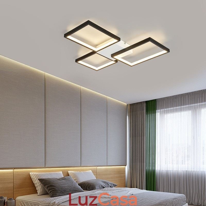 Luminária de teto quadrada minimalista embutida de 3 níveis com controle remoto de 60 W