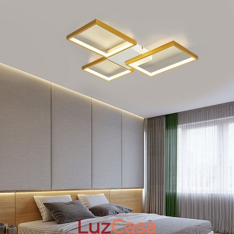 Luminária de teto quadrada minimalista embutida de 3 níveis com controle remoto de 60 W