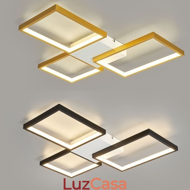 Luminária de teto quadrada minimalista embutida de 3 níveis com controle remoto de 60 W