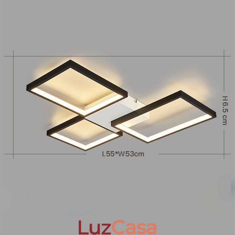 Luminária de teto quadrada minimalista embutida de 3 níveis com controle remoto de 60 W