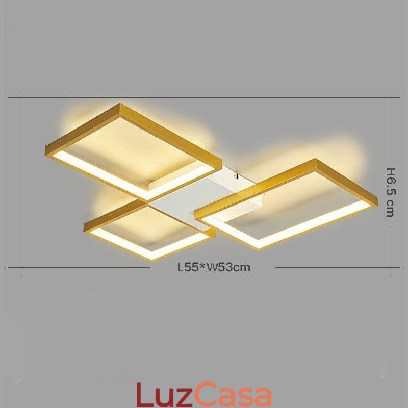 Luminária de teto quadrada minimalista embutida de 3 níveis com controle remoto de 60 W