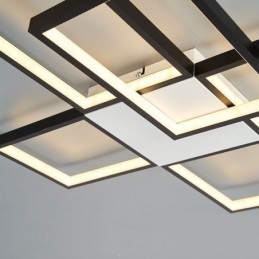 Luminária de teto minimalista embutida com cinco quadrados, ajustável continuamente e com controle remoto de 92 W