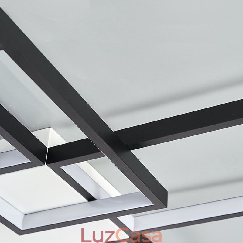 Luminária de teto minimalista embutida com cinco quadrados, ajustável continuamente e com controle remoto de 92 W