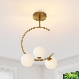 Luminária de teto moderna e simples embutida de três cabeças em vidro branco leitoso G9 5W