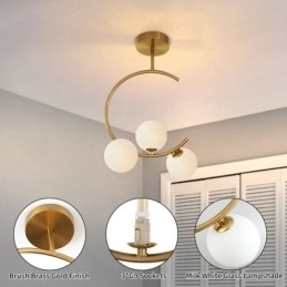 Luminária de teto moderna e simples embutida de três cabeças em vidro branco leitoso G9 5W