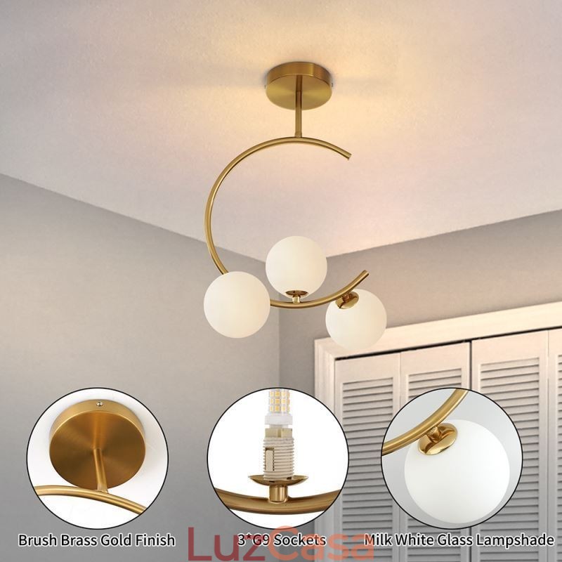 Luminária de teto moderna e simples embutida de três cabeças em vidro branco leitoso G9 5W