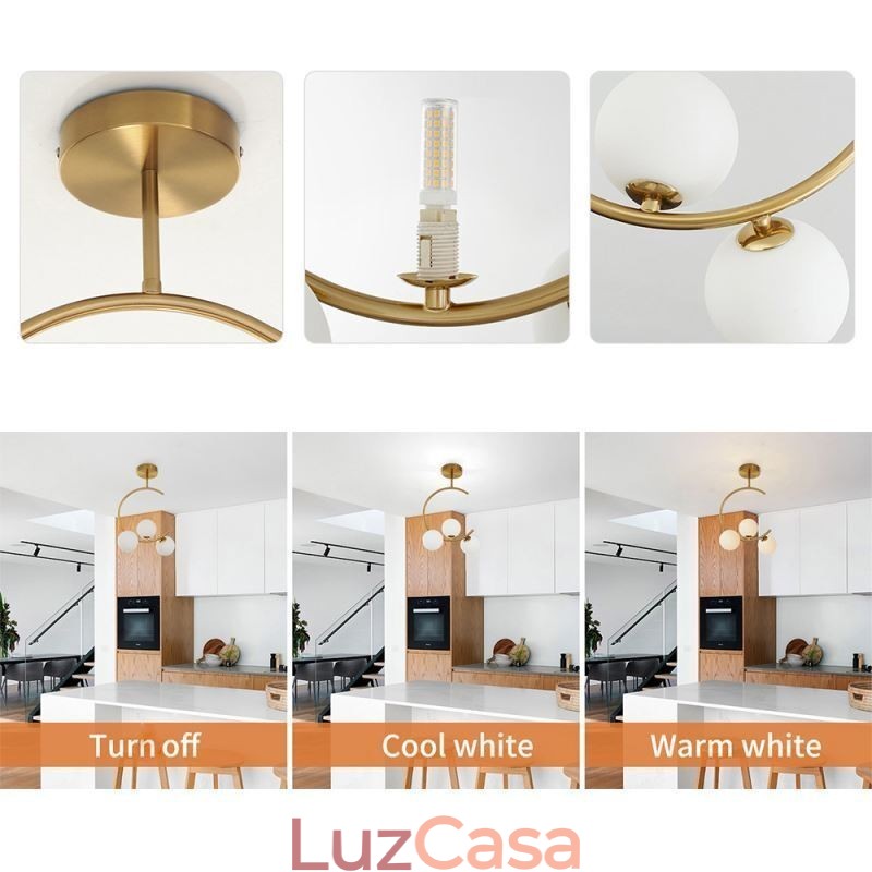 Luminária de teto moderna e simples embutida de três cabeças em vidro branco leitoso G9 5W