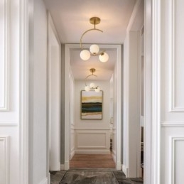 Luminária de teto moderna e simples embutida de três cabeças em vidro branco leitoso G9 5W