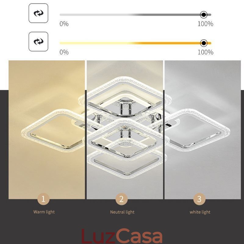 Luminária de teto quadrada em acrílico cromado embutida com 5 luzes