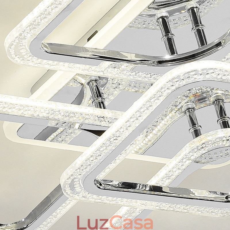 Luminária de teto quadrada em acrílico cromado embutida com 5 luzes