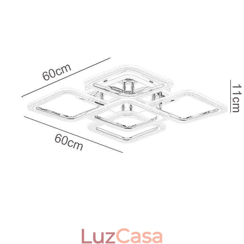 Luminária de teto quadrada em acrílico cromado embutida com 5 luzes