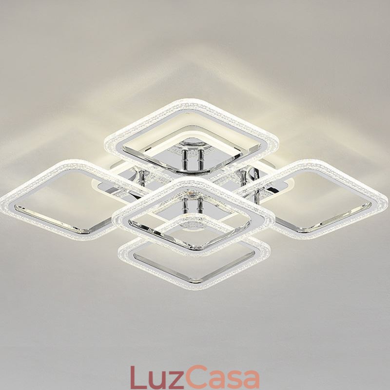 Luminária de teto quadrada em acrílico cromado embutida com 5 luzes