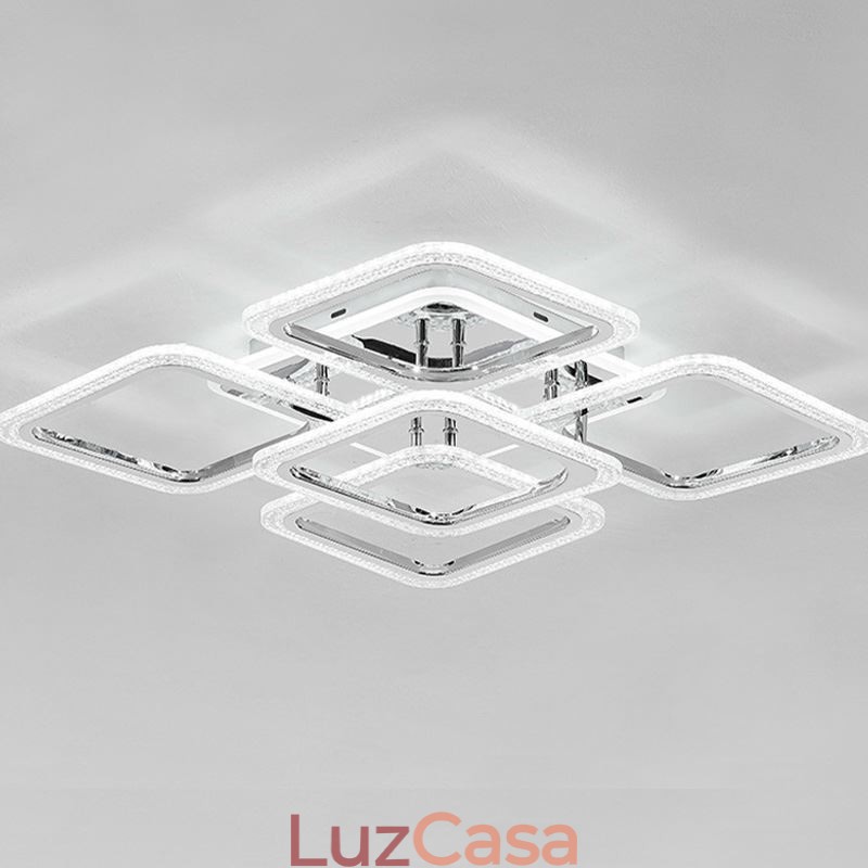 Luminária de teto quadrada em acrílico cromado embutida com 5 luzes