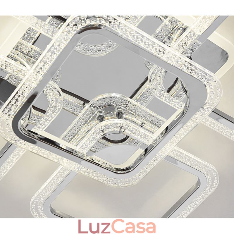 Luminária de teto quadrada em acrílico cromado embutida com 5 luzes