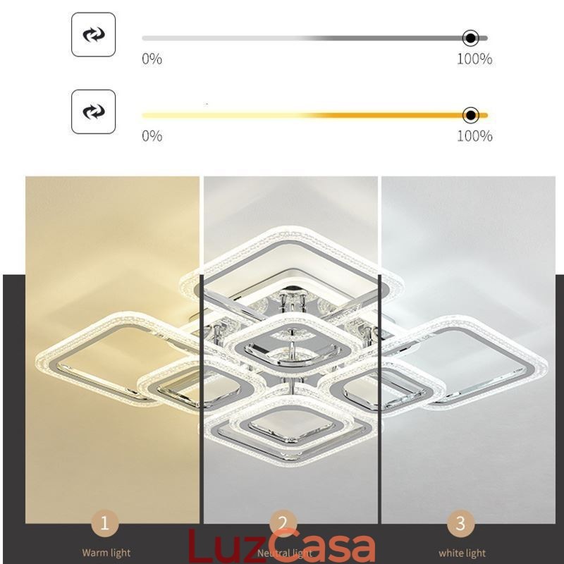 Luminária de teto quadrada acrílica embutida cromada com 8 luzes