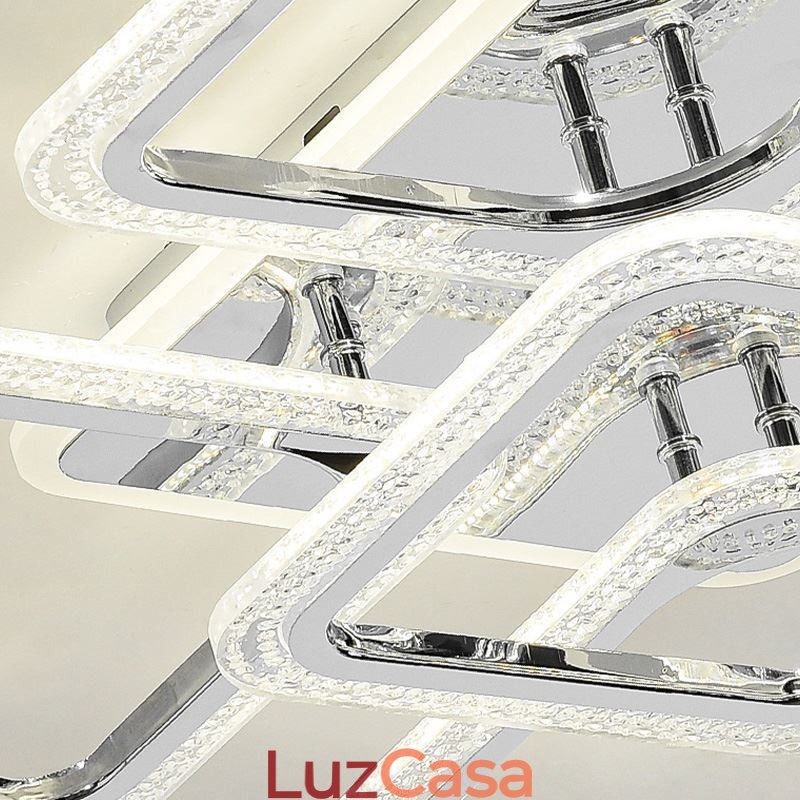 Luminária de teto quadrada acrílica embutida cromada com 8 luzes
