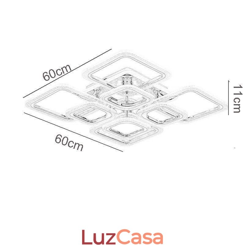 Luminária de teto quadrada acrílica embutida cromada com 8 luzes