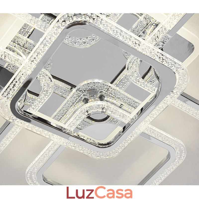 Luminária de teto quadrada acrílica embutida cromada com 8 luzes