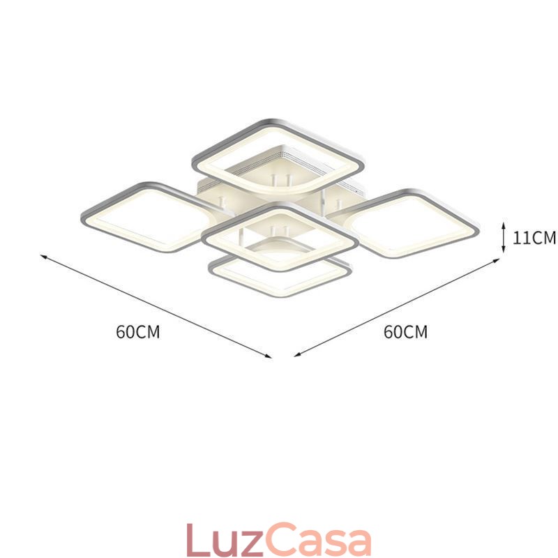 Luminária de teto quadrada acrílica branca embutida 5 luzes 8 luzes
