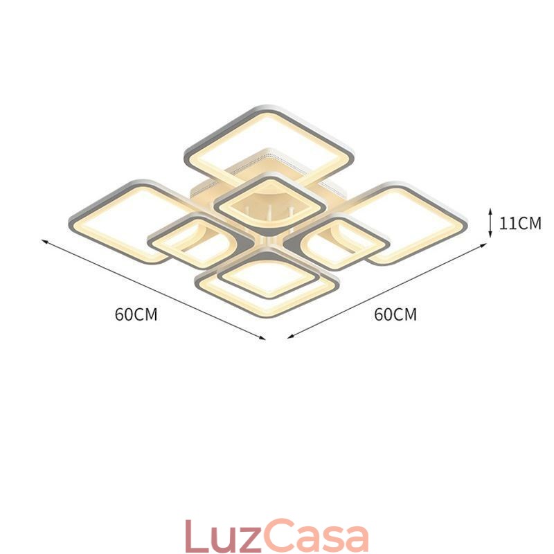 Luminária de teto quadrada acrílica branca embutida 5 luzes 8 luzes