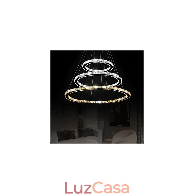 Luminárias pendentes âmbar e cristal K9 transparente Lustre de iluminação com 3 anéis